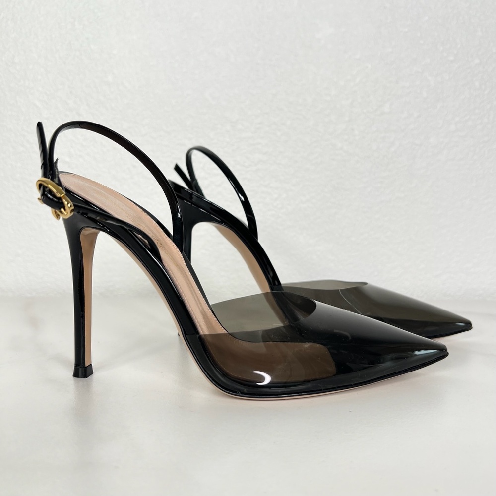 Gianvito Rossi Ribbon d'Orsay Plexi and Leather Slingback Pumps - Size 36